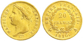 Ausländische Goldmünzen und -medaillen
Frankreich
Napoleon I., 1804-1814/15
20 Francs 1810 A, Paris. 6,45 g. 900/1000. gutes sehr schön. Krause/Mis...