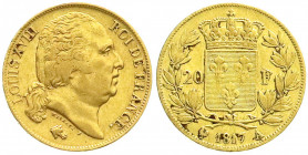 Ausländische Goldmünzen und -medaillen
Frankreich
Ludwig XVIII., 1814/1815-1824
20 Francs 1817 A, Paris. 6,45 g. 900/1000. sehr schön. Krause/Mishl...