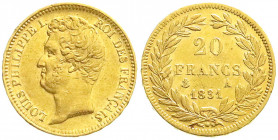 Ausländische Goldmünzen und -medaillen
Frankreich
Louis Philippe I., 1830-1848
20 Francs 1831 A, Paris. Erhabene Randschrift. 6,45 g. 900/1000 sehr...