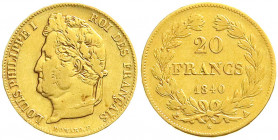 Ausländische Goldmünzen und -medaillen
Frankreich
Louis Philippe I., 1830-1848
20 Francs 1840 A, Paris. 6,45 g. 900/1000. sehr schön. Krause/Mishle...