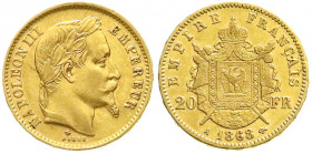 Ausländische Goldmünzen und -medaillen
Frankreich
Napoleon III., 1852-1870
20 Francs 1868 A, Paris. vorzüglich. Krause/Mishler 781.1. Friedberg 573...