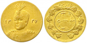 Ausländische Goldmünzen und -medaillen
Iran
Ahmad Shah, 1909-1925
1/2 Toman AH 1335 = 1916. 1.44 g. 900/1000. sehr schön. Krause/Mishler 1071.