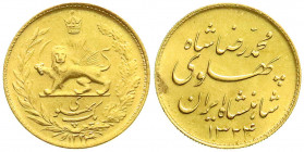 Ausländische Goldmünzen und -medaillen
Iran
Mohammed Reza Pahlavi, 1941-1979
Pahlavi SH 1324 = 1945. 8,14 g. 900/1000. fast Stempelglanz. Krause/Mi...