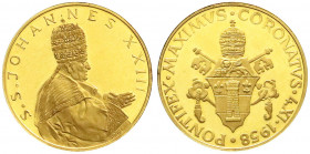 Ausländische Goldmünzen und -medaillen
Italien-Kirchenstaat
Johannes XXIII., 1958-1963
Goldmedaille o.J., unsign. Auf seine Wahl. Brb. mit Tiara n....