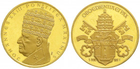 Ausländische Goldmünzen und -medaillen
Italien-Kirchenstaat
Johannes XXIII., 1958-1963
Goldmedaille zu 5 Dukaten o.J. unsign. Brb. mit Tiara n.l./W...