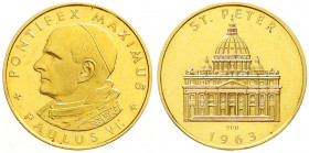 Ausländische Goldmünzen und -medaillen
Italien-Kirchenstaat
Paul VI., 1963-1978
Goldmedaille 1963 sinn. HD. Brb. n.l./Petersdom. 7,90 g. 900/1000. ...