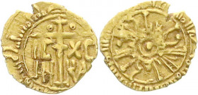 Ausländische Goldmünzen und -medaillen
Italien-Sizilien
Ruggero II., 1105-1154
Tari o.J. Messina. 0,71 g. sehr schön, Schrötlingsriß am Rand Erworb...