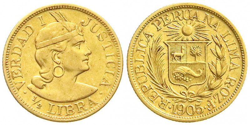 Ausländische Goldmünzen und -medaillen
Peru
Republik, seit 1821
1/2 Libra (1/...
