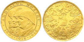 Ausländische Goldmünzen und -medaillen
Rumänien
Mihai I., 1940-1947
20 Lei 1944. Wiedereingliederung Siebenbürgens. 6,45 g. 900/1000. vorzüglich/St...