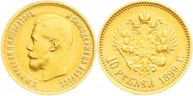 Ausländische Goldmünzen und -medaillen
Russland
Nikolaus II., 1894-1917
10 Rubel 1899, St. Petersburg. 8,61 g. 900/1000. sehr schön. Bitkin 4. Frie...