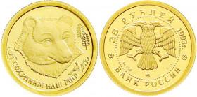 Ausländische Goldmünzen und -medaillen
Russland
Russische Republik, seit 1991
25 Rubel 1993 Braunbär. 1/10 Unze Feingold. Auflage nur 2000 Ex. Poli...