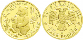 Ausländische Goldmünzen und -medaillen
Russland
Russische Republik, seit 1991
50 Rubel 1993. Braunbär. 1/4 Unze. Polierte Platte. Parchimowicz 1607...