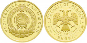 Ausländische Goldmünzen und -medaillen
Russland
Russische Republik, seit 1991
50 Rubel (1/4 Unze) 2009. Wappen der Kalmyckenrepublik. 7,78 g. Feing...