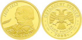 Ausländische Goldmünzen und -medaillen
Russland
Russische Republik, seit 1991
50 Rubel (1/4 Unze) 2009. Gogol. 7,78 g. Feingold. Auflage 1500 Exemp...