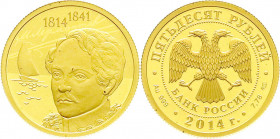 Ausländische Goldmünzen und -medaillen
Russland
Russische Republik, seit 1991
50 Rubel (1/4 Unze) 2014. Lermontov. 7,78 g. Feingold. Auflage 1500 E...