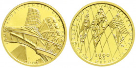 Ausländische Goldmünzen und -medaillen
Tschechische Republik
Seit 1993
2000 Kronen 2005. Tanzhaus in Prag. 6,22 g. Feingold. Im Originaletui. Aufla...