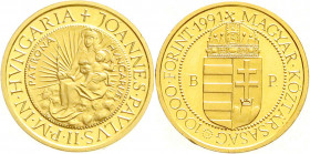 Ausländische Goldmünzen und -medaillen
Ungarn
Volksrepublik, 1949 bis heute
10000 Forint 1991 Papst Johannes Paul II. in Ungarn. 6,98 g. 986/1000. ...
