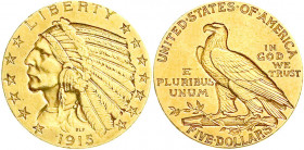 Ausländische Goldmünzen und -medaillen
Vereinigte Staaten von Amerika
Unabhängigkeit, seit 1776
5 Dollars 1915, Philadelphia. Indianer. 8,36 g. 900...