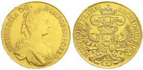 Gold der Habsburger Erblande und Österreichs
Haus Habsburg
Maria Theresia, 1740-1780
5 Dukaten 1754, Wien. Geharnischtes und drapiertes Brustbild m...