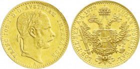 Gold der Habsburger Erblande und Österreichs
Haus Habsburg
Franz Joseph I., 1848-1916
Dukat 1872 A, Wien. 3,50 g. vorzüglich, kl. Kratzer. Herinek ...