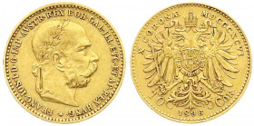 Gold der Habsburger Erblande und Österreichs
Haus Habsburg
Franz Joseph I., 1848-1916
10 Kronen 1896. 3,39 g. 900/1000. gutes sehr schön. Herinek 3...