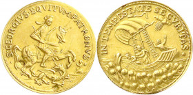 Gold der Habsburger Erblande und Österreichs
Kremnitz
Georgsmünzen und -medaillen
St.-Georgs-Medaille o.J. 24,5 mm; 3,80 g. Punze "A Fuchskopf 4" u...