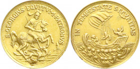 Gold der Habsburger Erblande und Österreichs
Kremnitz
Georgsmünzen und -medaillen
St.-Georgs-Medaille o.J. 20 mm; 2,60 g. Punze "A Fuchskopf 4", He...