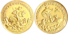 Gold der Habsburger Erblande und Österreichs
Kremnitz
Georgsmünzen und -medaillen
St.-Georgs-Medaille o.J. 18 mm; 1,78 g. Punze "A Fuchskopf 4", He...