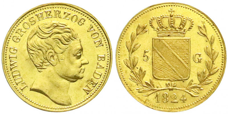 Altdeutsche Goldmünzen und -medaillen
Baden-Durlach
Ludwig, 1818-1830
5 Gulde...