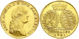 Altdeutsche Goldmünzen und -medaillen
Sachsen-Albertinische Linie
Friedrich August III., 1763-1806
10 Taler 1781 IEC, Dresden. 13,30 g. vorzüglich/...