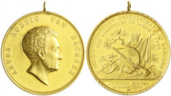 Altdeutsche Goldmünzen und -medaillen
Sachsen-Albertinische Linie
Anton, 1827-1836
Tragbare Goldmedaille zu 5 Dukaten 1829 von Krüger. Königsschuss...