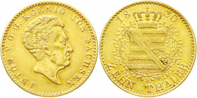 Altdeutsche Goldmünzen und -medaillen
Sachsen-Albertinische Linie
Anton, 1827-1836
10 Taler 1830 S. 13,31 g. vorzüglich, Rs. min. justiert, selten....