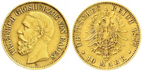 Reichsgoldmünzen
Baden
Friedrich I., 1856-1907
10 Mark 1877 G. sehr schön. Jaeger 186.