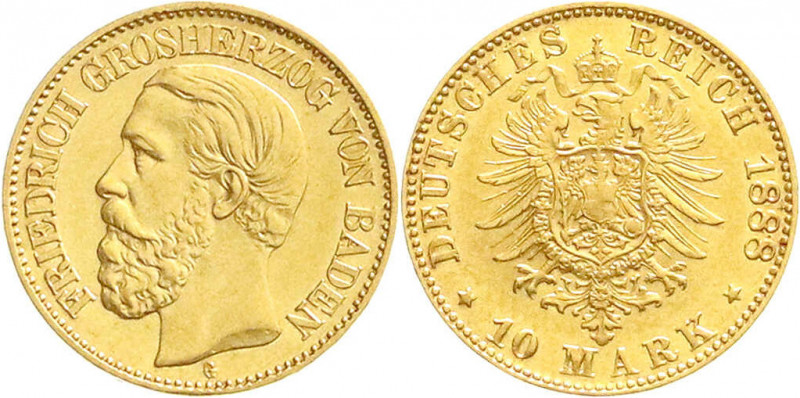 Reichsgoldmünzen
Baden
Friedrich I., 1856-1907
10 Mark 1888 G. Besseres Jahr....