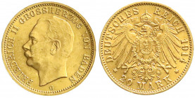 Reichsgoldmünzen
Baden
Friedrich II., 1907-1918
20 Mark 1914 G. vorzüglich/Stempelglanz, min. Randfehler. Jaeger 192.