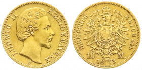 Reichsgoldmünzen
Bayern
Ludwig II., 1864-1886
10 Mark 1873 D. sehr schön. Jaeger 193.