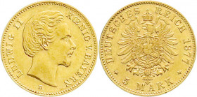 Reichsgoldmünzen
Bayern
Ludwig II., 1864-1886
5 Mark 1877 D. vorzüglich. Jaeger 195.