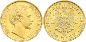 Reichsgoldmünzen
Bayern
Ludwig II., 1864-1886
20 Mark 1876 D. vorzüglich/Stempelglanz. Jaeger 197.