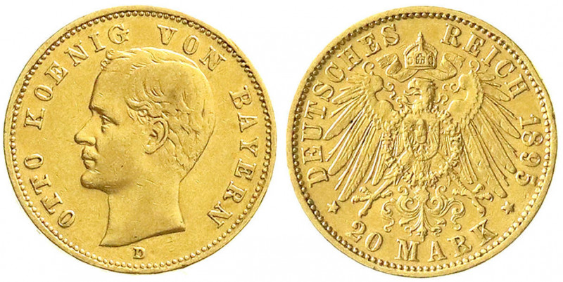 Reichsgoldmünzen
Bayern
Otto, 1886-1913
20 Mark 1895 D. sehr schön, kl. Randf...