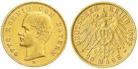 Reichsgoldmünzen
Bayern
Otto, 1886-1913
20 Mark 1895 D. sehr schön, kl. Randfehler. Jaeger 200.