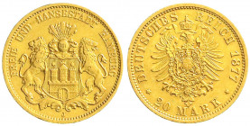 Reichsgoldmünzen
Hamburg
20 Mark 1877 J. vorzüglich. Jaeger 210.