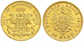 Reichsgoldmünzen
Hamburg
20 Mark 1878 J. vorzüglich. Jaeger 210.
