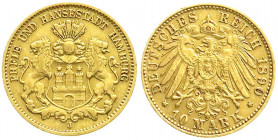 Reichsgoldmünzen
Hamburg
10 Mark 1890 J. sehr schön, kl. Randfehler. Jaeger 211.