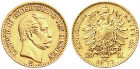 Reichsgoldmünzen
Hessen
Ludwig III., 1848-1877
20 Mark 1873 H. sehr schön/vorzüglich. Jaeger 214.