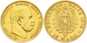 Reichsgoldmünzen
Preußen
Wilhelm I., 1861-1888
10 Mark 1878 A. sehr schön. Jaeger 245.
