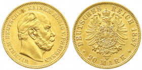 Reichsgoldmünzen
Preußen
Wilhelm I., 1861-1888
20 Mark 1887 A. vorzüglich, kl. Randfehler. Jaeger 246.