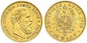 Reichsgoldmünzen
Preußen
Friedrich III., 1888
10 Mark 1888 A. vorzüglich. Jaeger 247.