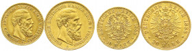 Reichsgoldmünzen
Preußen
Friedrich III., 1888
2 Stück: 10 und 20 Mark 1888 A. sehr schön und vorzüglich, kl. Randfehler. Jaeger 247,248.