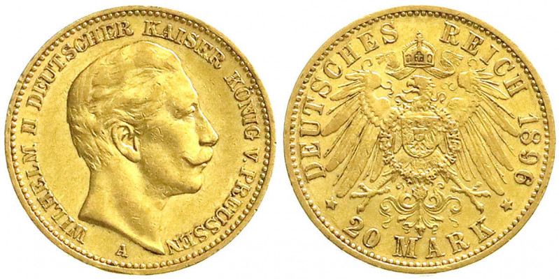 Reichsgoldmünzen
Preußen
Wilhelm II., 1888-1918
20 Mark 1896 A. sehr schön/vo...