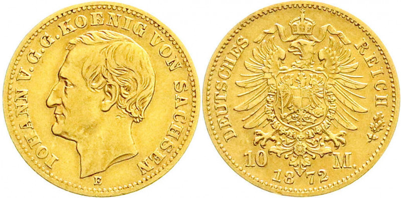 Reichsgoldmünzen
Sachsen
Johann, 1854-1873
10 Mark 1872 E. sehr schön. Jaeger...
